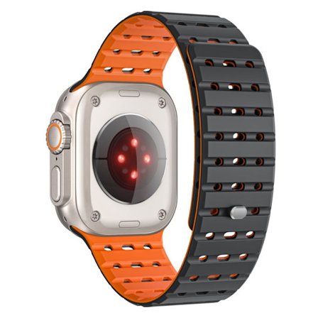 Apple Watch Series 49mm - 45mm - 44mm - 42mm Magnetic Silicone Watch Band - Black+Orange