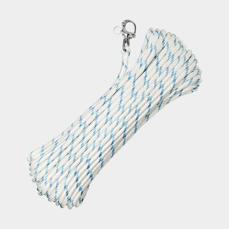 Driza con mosquetón NOCK Örskär, núcleo de poliéster, funda de poliéster trenzado de 32, blanco/azul, 30 metros x Ø8 mm