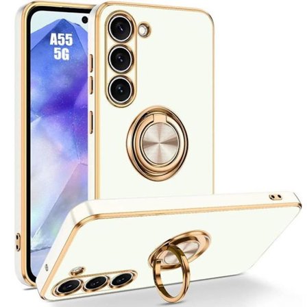 Coque - PROSHOP - til Samsung Galaxy A55 5G - Stødabsorberende - 360° Rotérbart Stativ - Hvid