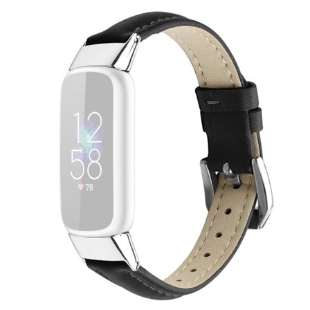 Fitbit Luxe klockarmband i äkta läder - Svart / Storlek: L