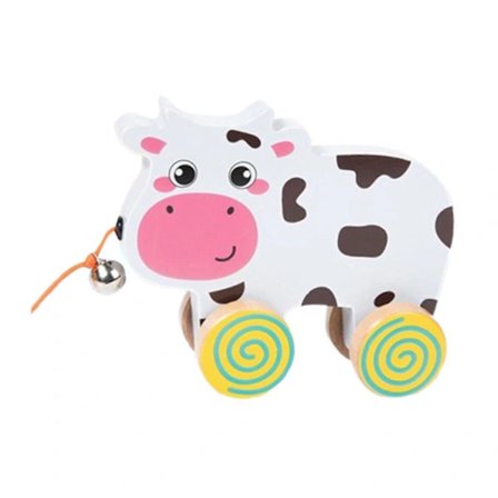 Trekkleker Trehjul Dyrleke for Barn Gutter Jenter Ku 17.5cmx5.3cmx15.8cm