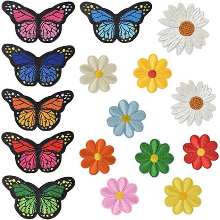 16 stk. broderede strygemærker til gør-det-selv-tøj