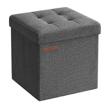 Sammenleggbar myk fotskammel med oppbevaring i mørkegrått stoff