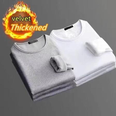 Vinter Termisk Underundertøj 2-delt Fløjl Langærmet T-shirt Mænd Fleece Sport Top Tykkelse Thermo Tøj Behagelig Varmt Top set24 4XL 75-85KG