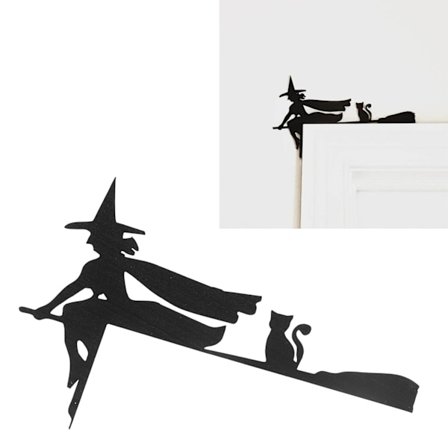 Häxa på kvast katt dörr hörn skylt innovativ intressant dörr hörn dekor rät vinkel Halloween skylt