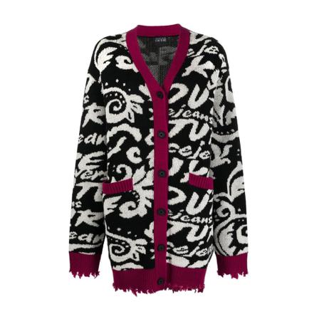 Versace Jeans Couture Jacquard Cardigan Sort, Dame