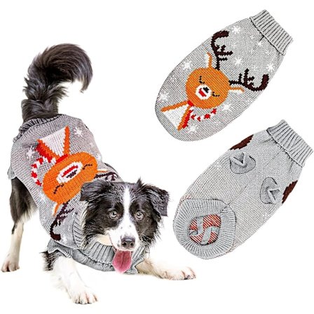 Hundjultröja, stickad hundvinterrenhunddräkt Cl
