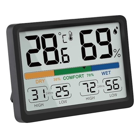 97x73x19mm, Innendørs hygrometer termometer - Digitalt innendørs termometer med maksimal og minimal historikk, Byttealternativ mellom F / C, Enkelt å 