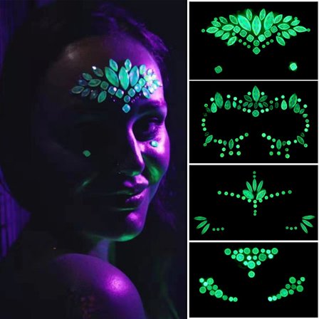 Noctilucent Face Gems Stickers Luminous Temporary Tattoos for Woman Self-ad
