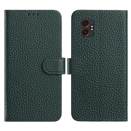 Galaxy XCover 7 Pro Plånboksfodral Äkta Läder Litchi - Grön