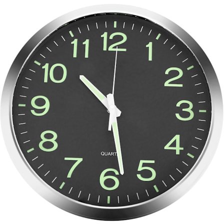 Stor 12 tommer rund oplyst vægur, der lyser i mørke - Tac - Sølv