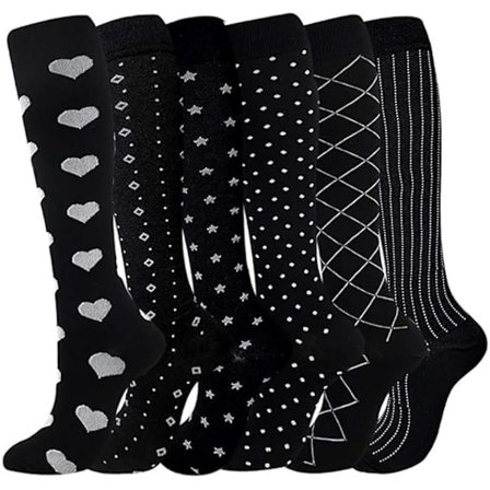 Kompressionsstrømper til kvinder og mænd, 6 par høje flystrømper kompressionsstrømper cirkulationsstøttestrømper