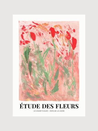 Poster med abstrakt målning av blommor i rött och grönt | Kunstary.com, 50x70 cm