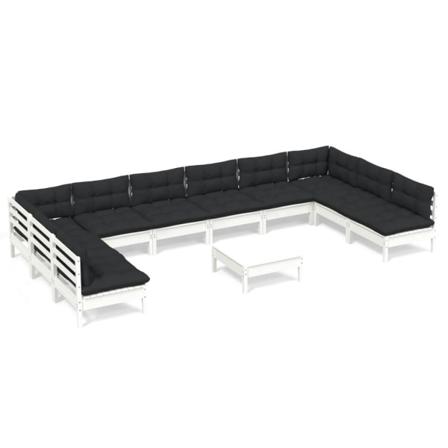 Vidaxl Loungegrupp Med Dynor 11 Delar Vit Massiv Furu Vit