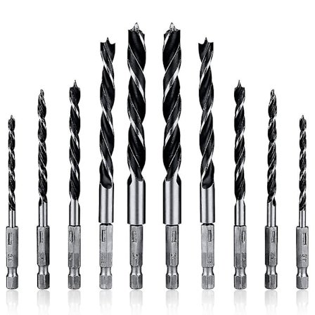 Brad Point Spiralbor, 1/4 tommers sekskant skaft hurtigbytte spiralbor sett