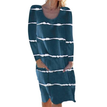 Randig Printed Väst Damklänning Casual - Ärmlös Sommarknä