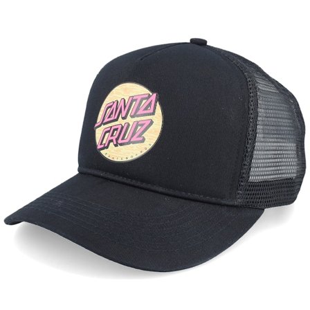Santa Cruz - Zwart trucker Cap - Wagon Dot Meshback Black A-Frame Trucker @ Hatstore