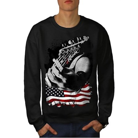 Usa Music Flag Wellcoda Men Blacksweatshirt