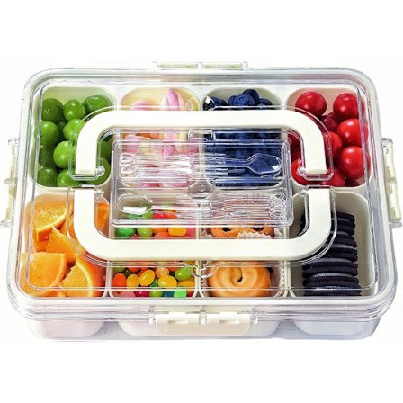 Snackboks med rum Snackbræt med låg, opdelte serveringsfade til slik, frugt og godbidder Bærbar og alsidig snackboks
