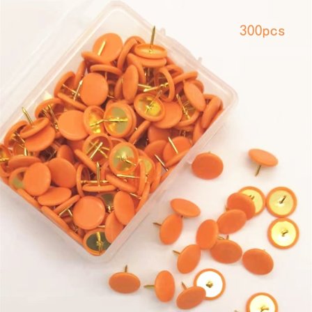 300 stk gule plastbelagte trykknapper med flatt hode for korktavle og kontor