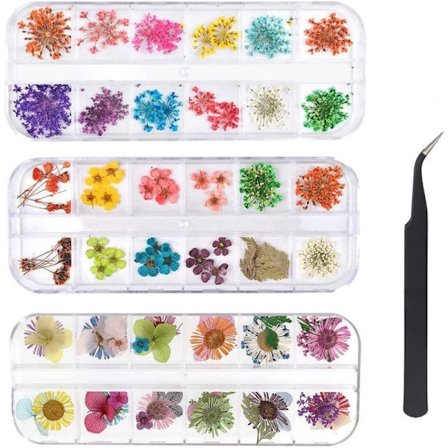 96 Pieces Nail Dried Flower 3D Nail Art Real Dried Flower Nail Applique Nail Pieces