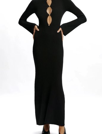 Bardot Nautico Knit Maxi Dress - Black - L
