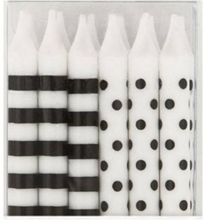 Tårtljus svarta prickar & ränder 12-pack