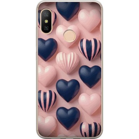 Kompatibelt Mobildeksel til Xiaomi Redmi 6 Pro Myke tredimensjonale hjerter i rosa og marineblå toner i et romantisk mønster