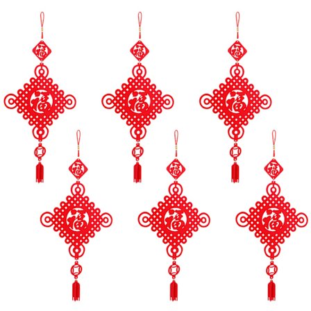 6 STK Rød kinesisk knute DIY Fu tofsknut hengende hage gårdsplass hengende dekorasjon gave