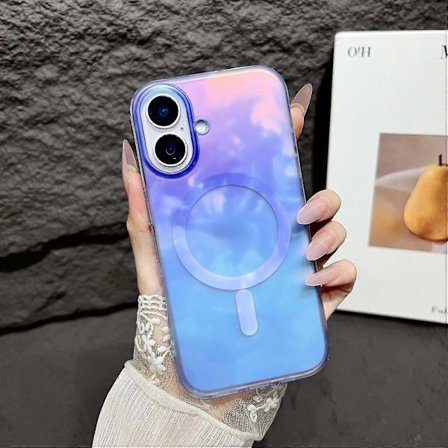 Skal till iPhone 16 Kompatibelt med MagSafe Bläckmålning IMD PC+TPU Mobilskal - Blå