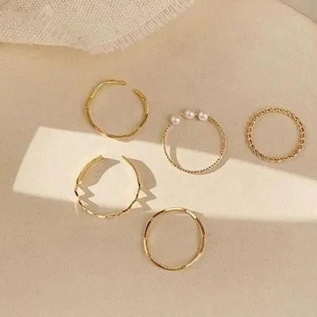 5PCS n Style Simple Pearl Finger Ring Set Öppning Justerbar R