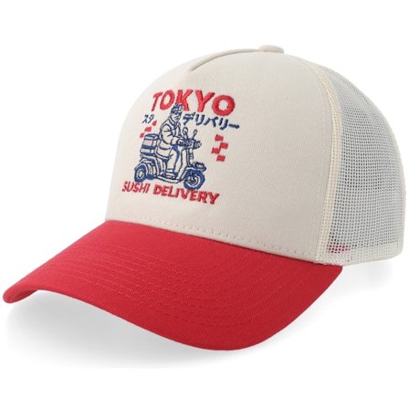 Yapan - Grau trucker Cap - Tokyo Sushi Delivery Stone/Red A-frame Trucker @ Hatstore
