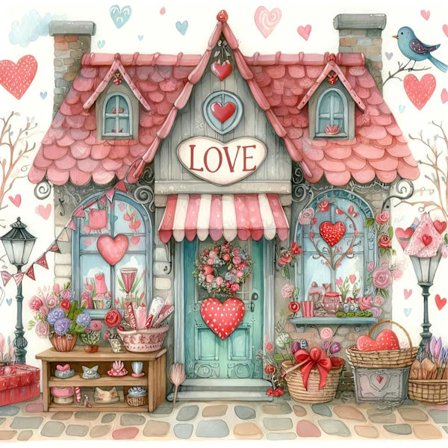 Pink Heart Shop Diamantkonstsatser för vuxna, Alla hjärtans dag Diamantmålningssats för nybörjare, Rund 5D DIY Diamant, Full Drill Målningskonst Hem 