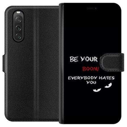 Yhteensopiva Lompakkokotelo Sony Xperia 10 V Tumma minimalistinen tekstillustraatio ironisella viestillä ja uhkaavan silmien mustalla kontrastilla