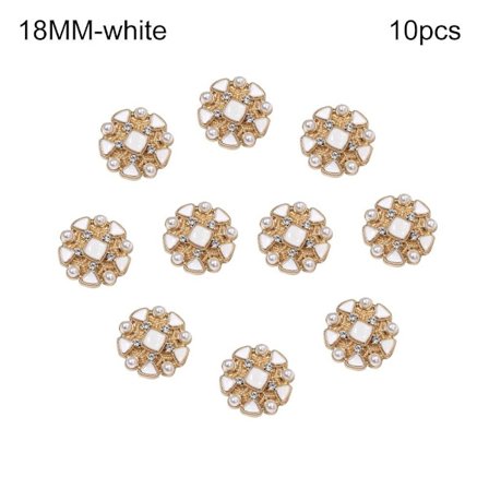 10 klesknapper med perler, skjorteknapper, hvit, 18 mm, 10 hvite perler