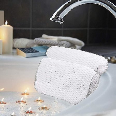 Badkudde, Spa-kudde för badkar med 4D luftnätteknik och 7 sugkoppar, ger stöd åt huvud, rygg, axlar och nacke, passar alla badkar och bubbelbad