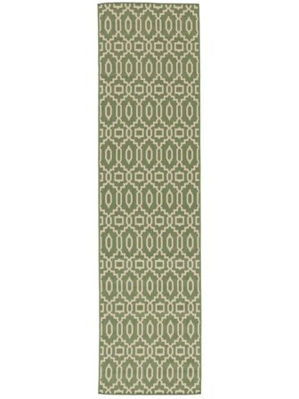 Zellige Binnen-/Buitenkleed Wasbaar 80X300 Klein Groen/Beige Geometrisch Loper Vloerkleed