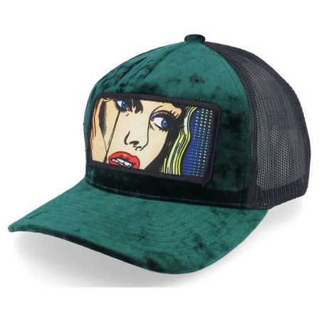 Calza Pennello - Grön trucker Keps - Crying Girl Pop Art Velvet Navy/Black A-Frame Trucker @ Hatstore