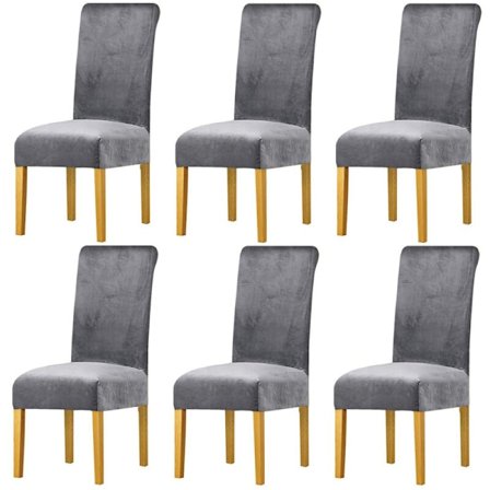 Harmaat tuolinpäälliset 6 kpl, samettiset joustavat ruokatuolin päälliset