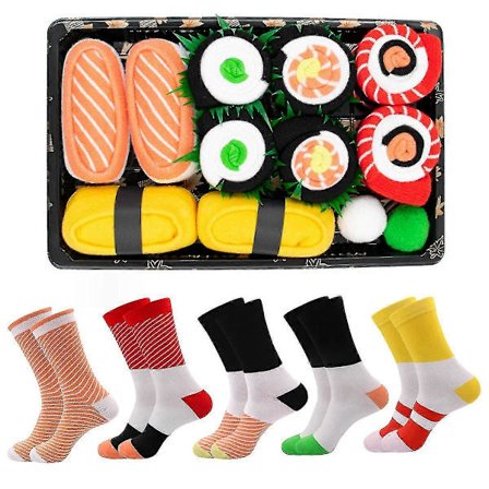 5 par Sushi-sokker Mid Calf-sokker Bomuldssokker Jule-sokker - Par Casual Sokker Julegave Gaveæske - CHUN-FF-