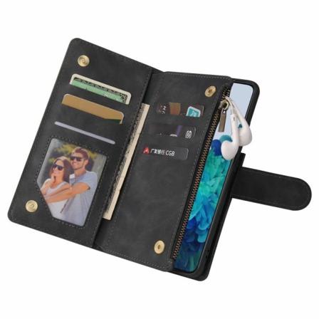 Samsung S22 Ultra Multifunktionellt Plånboksfodral Zipper 8-fack Svart