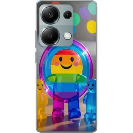 Yhteensopiva Puhelinkuori Xiaomi Redmi Note 13 Pro 4G Regnbågsfärgad leksaksfigur med glatt ansikte och färgglada cirklar i lekfull studioillustration