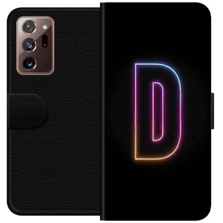 Kompatibel Tegnebogsetui til Samsung Samsung Galaxy Note20 Ultra Minimalistisk neonbogstav D i farveskiftende lys mod sort baggrund i moderne digital