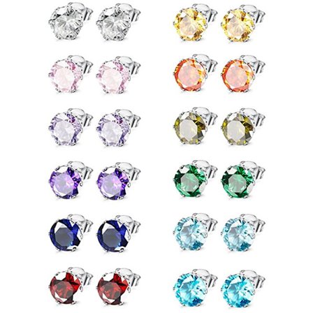 Örhängesset i rostfritt stål för kvinnor med zirkoner, för hål i öronen