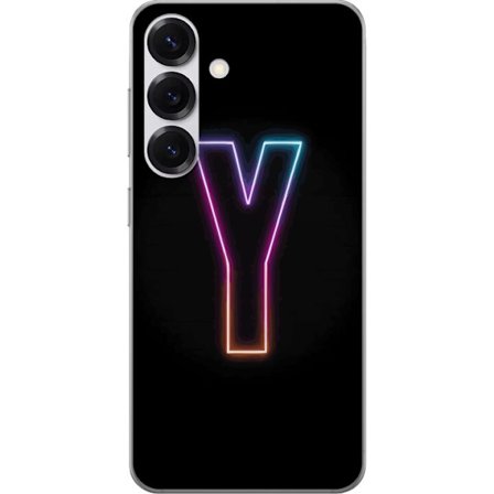 Kompatibel Mobilcover til Samsung Samsung Galaxy S25 Minimalistisk neonbogstav Y i farveskiftende lys mod sort baggrund