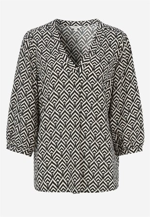 Cellbes of Sweden - V-udskåret, vævet bluse i beige / mønstret til damer i størrelse 50/52