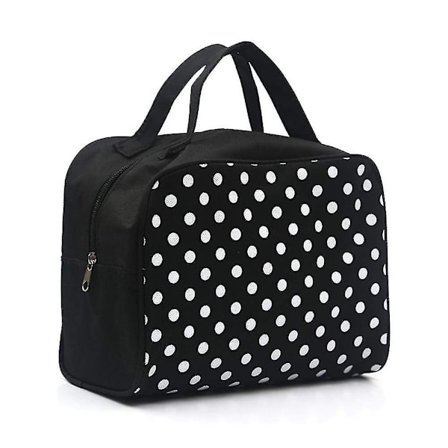 Travel Makeup Bags Oxford Cloth Black With White Dot Multifunction Portable Zipper