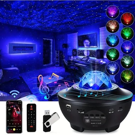 Galaxy Natlys / Rumlampe Stjerneprojektor med Bluetooth Højtaler Sort