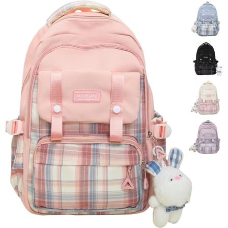 Kawaii Ryggsekk med søte tilbehør Allsidig Stor Kapasitet Søte Estetiske Reise Ryggsekker Bedårende Nydelig Dagstursekk (Rosa)