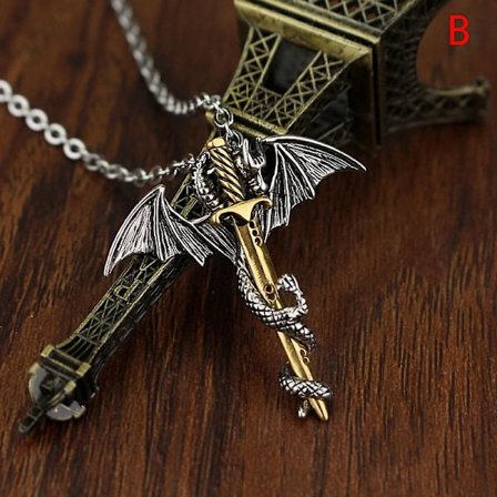 Halskæde med vedhæng i rustfrit stål, skinnende flyvende dragesværd, herresmykker Guld